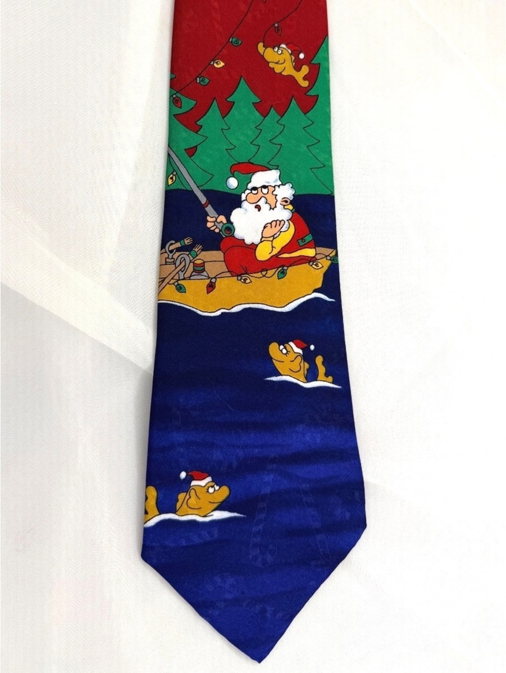 90’s Hallmark Christmas Fishing Tie Santa Novelty Necktie